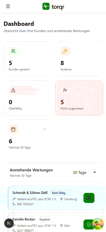 Mobile Wartungs-Checklist im 3-Step-Wizard